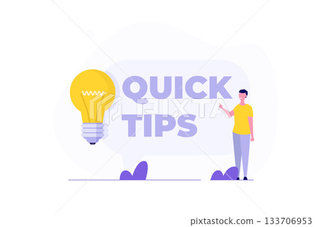 Top tips logo with light bulb. Quick tips, helpful tricks, tooltip, advice and idea for business. Flat Vector illustration. Top tips logo with light bulb. Quick tips, helpful tricks, tooltip, advice and idea for business. Flat Vector illustration. 133706953