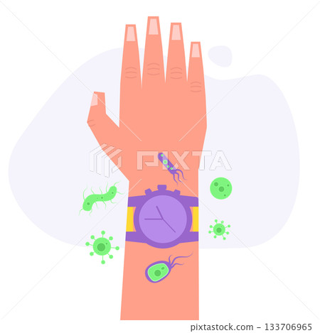 Watches and bacteria concept. Vector illustrations for banner, website, landing page, flyer. Watches and bacteria concept. Vector illustrations for banner, website, landing page, flyer. 133706965