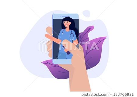 Medical online conference, Doctor Distant online consultation concept. Flat Vector Illustration Medical online conference, Doctor Distant online consultation concept. Flat Vector Illustration 133706981