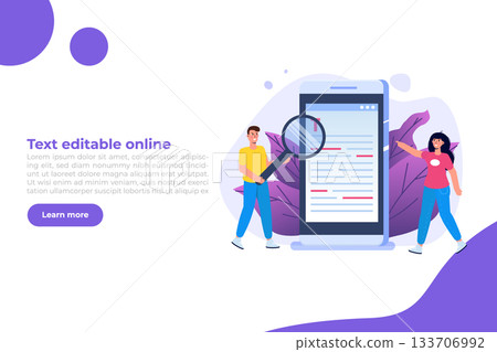 Editable online document. Creative writing and storytelling, copywriting . Online education, distant learning concept. Vector illustration. 133706992