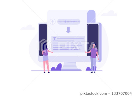 Voice recognition, speech scanning, voice to text concept.Vector illustration Voice recognition, speech scanning, voice to text concept.Vector illustration 133707004