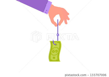 Money bait, money trap concept. Dollar on the fishing hook. Vector illustrations for banner, website, landing page, flyer. 133707006