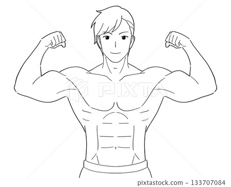 Black and white illustration of a muscular man 133707084