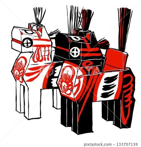 傳統手工藝品:黑白三春駒,紅黑毛筆繪 傳統手工藝品:黑白三春駒,紅黑毛筆繪 133707139