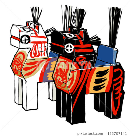 傳統的三春駒黑白畫作,筆塗和啞光塗繪 傳統的三春駒黑白畫作,筆塗和啞光塗繪 133707141