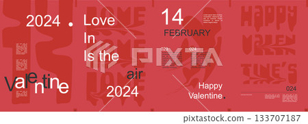 Valentine day modern banner with trendy minimalist typography design. Poster templates with heart symbols and love quotes with glitch effect and text elements on red backdrop. Vector illustration. Valentine day modern banner with trendy minimalist typography design. Poster templates with heart symbols and love quotes with glitch effect and text elements on red backdrop. Vector illustration. 133707187