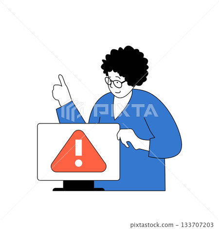 Programming concept with cartoon people in flat design for web. Woman finding software problems, fixing bugs at computer screen. Vector illustration for social media banner, marketing material. Programming concept with cartoon people in flat design for web. Woman finding software problems, fixing bugs at computer screen. Vector illustration for social media banner, marketing material. 133707203