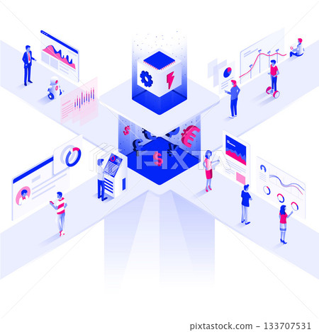 Flat color Modern Isometric Illustration design - Trading Platform 133707531