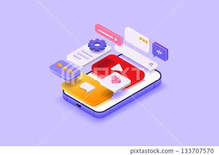 Modern 3d isometric illustration of App Development 133707570