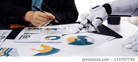 Human and Robot Collaboration in Business Settings with Data Analysis, Charts, and Advanced Technology for Improving Productivity and Efficiency. Noogenesis 133707740