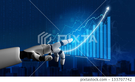 Futuristic Robotic Hand Interacting with Digital Analytics Graph Illustrating Growth and Progress in Technology Impute Futuristic Robotic Hand Interacting with Digital Analytics Graph Illustrating Growth and Progress in Technology Impute 133707742