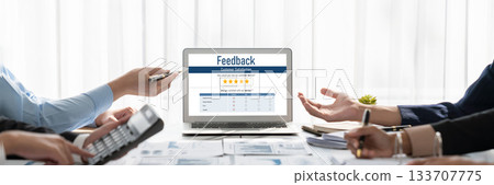 Analyst team working on data analysis dashboard on laptop screen. Insight Analyst team working on data analysis dashboard on laptop screen. Insight 133707775