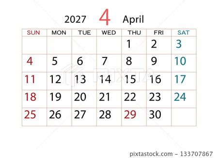 2027年4月曆 133707867