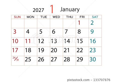 January 2027 calendar 133707876