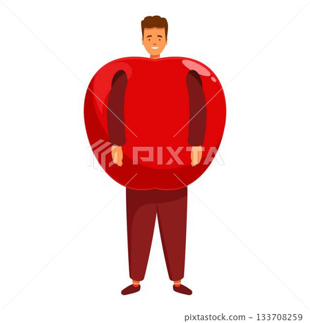 Promoter wearing giant apple costume smiling and advertising healthy food 133708259
