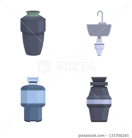 Assortment of modern water filters icons Assortment of modern water filters icons 133708265