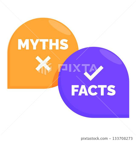 Myths versus facts check icons showing true or false information 133708273