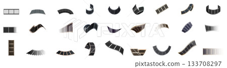 old frame cinematic icons set. Set of film strip icons showing different shapes and styles old frame cinematic icons set. Set of film strip icons showing different shapes and styles 133708297