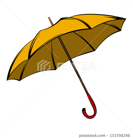 Yellow umbrella protecting from rain, classic design and bright color Yellow umbrella protecting from rain, classic design and bright color 133708298