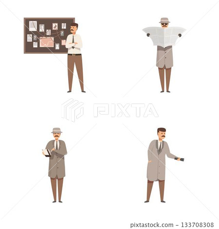 Diverse set of detective characters in different poses Diverse set of detective characters in different poses 133708308