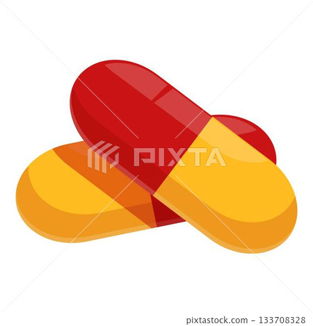 Two red and yellow capsules representing medicine and healthcare Two red and yellow capsules representing medicine and healthcare 133708328