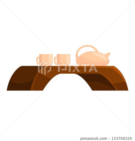 Tea ceremony set standing on wooden tabletop illustration 133708329