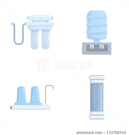 Set of water filtration system icons Set of water filtration system icons 133708330