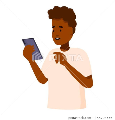 Happy teenager enjoying using smartphone browsing internet 133708336