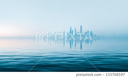寧靜的未來之都：霧水倒映的天際線 133708597