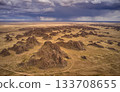 Aerial view of dramatic rock formations in an arid landscape 133708655