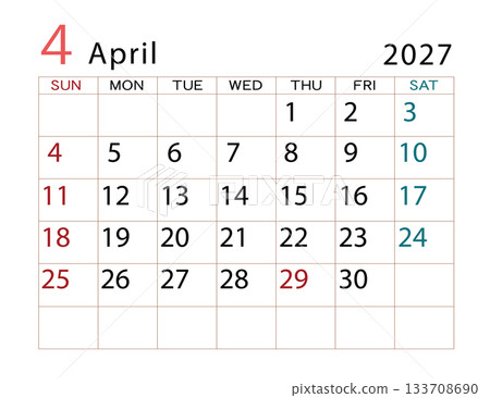 2027年4月曆 133708690
