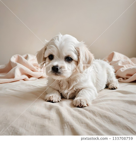 馬爾濟斯幼犬平躺著 133708759