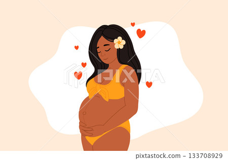 Pregnant woman on the nature. Calm parent, motherhood and stress relief. Vector illustration Pregnant woman on the nature. Calm parent, motherhood and stress relief. Vector illustration 133708929