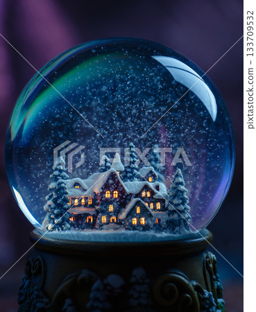 Snow Globe with Illuminated Winter House and Pine Trees Snow Globe with Illuminated Winter House and Pine Trees 133709532
