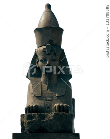Ancient Egyptian Sphinx Statue with Pharaoh Headdress and Crown 133709598