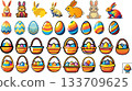 Easter Icons Rabbits Eggs and Baskets Collection 133709625