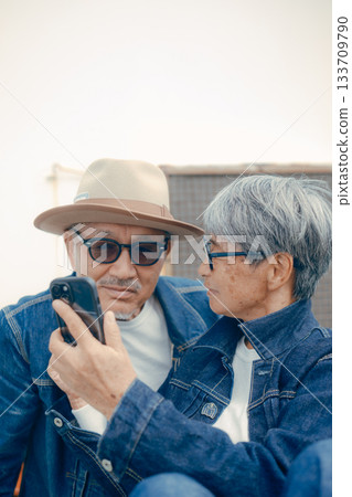 Portrait of a senior couple looking at a smartphone Portrait of a senior couple looking at a smartphone 133709790
