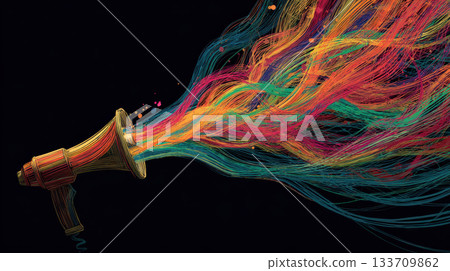 Megaphone, colorful, abstract, line, flowing Vibrant abstract lines flow energetically from 133709862