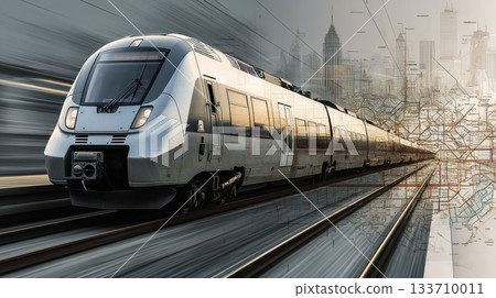 現代鐵路和物流系統，背景為城市地圖 133710011