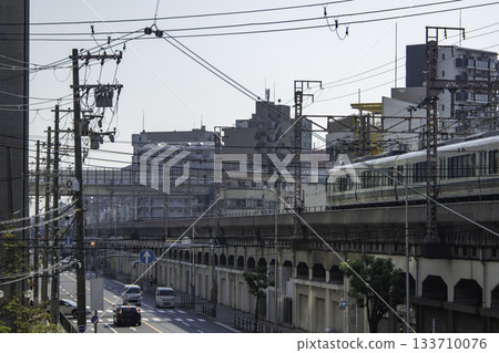 Urban elevated railway and cityscape 133710076