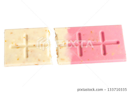 Chocolate broken milk flavor pink white on white background 133710335
