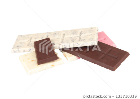 Chocolate broken milk flavor pink white pile fullcolor on white background Chocolate broken milk flavor pink white pile fullcolor on white background 133710339