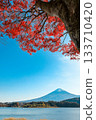 Mt. Fuji and the lake illuminated by autumn leaves 133710420