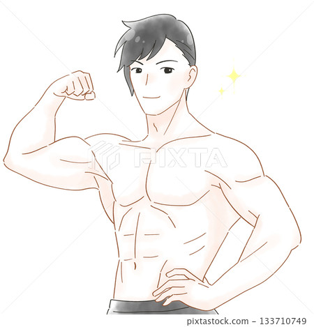 Muscular man watercolor illustration Muscular man watercolor illustration 133710749