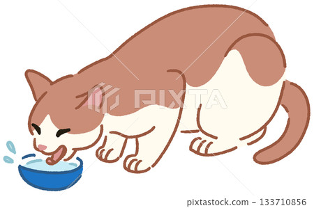 一隻貓喝水的插圖 133710856