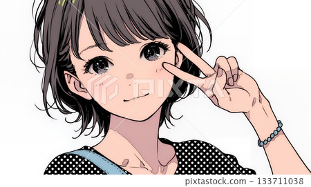 一位微笑的年輕女子比出和平手勢 一位微笑的年輕女子比出和平手勢 133711038