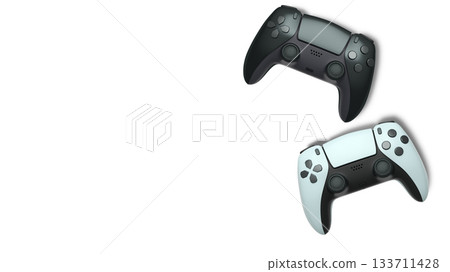 Wireless gaming controllers flying in air isolated on white background, symbolizing gaming technology concept Wireless gaming controllers flying in air isolated on white background, symbolizing gaming technology concept 133711428