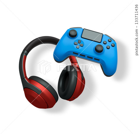 Wireless gaming headset and game controller isolated on white background with clipping path. Modern gaming accessories Wireless gaming headset and game controller isolated on white background with clipping path. Modern gaming accessories 133711436