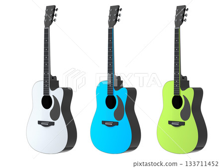 Set of electric acoustic guitar isolated on white transparent background. 133711452