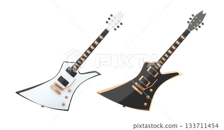 Set of electric acoustic guitar isolated on white transparent background. 133711454